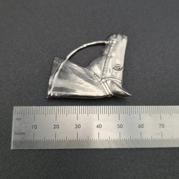 Sterling Silver Bright Horse Head With Reins Pin Brooch A6205 - Picture 5 of 6